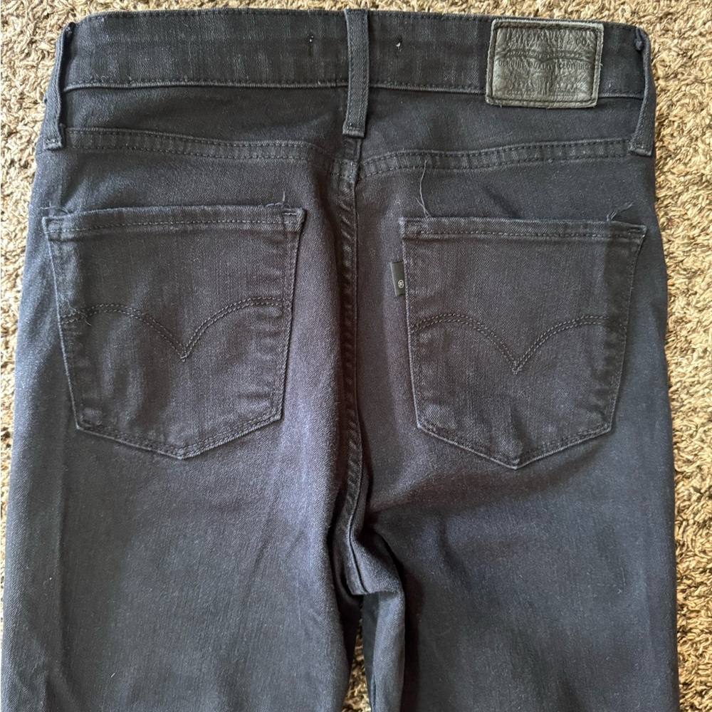 Levi’s 721 High Rise Skinny Jeans Shirt Length Black Stretch Denim - Picture 6 of 11